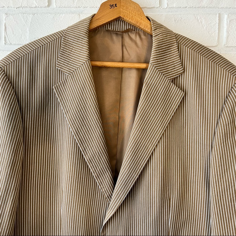 SOLD NWT vintage BOSS Hugo Boss cotton silk brown pinstripe oversized blazer XL - Picture 4 of 13